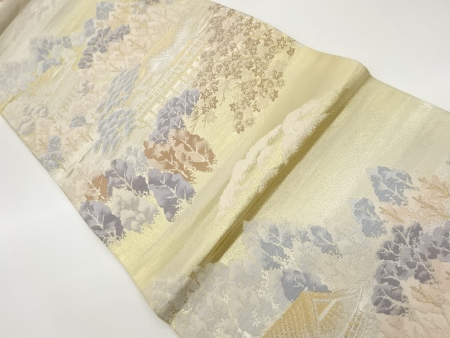 JAPANESE KIMONO / VINTAGE FUKURO OBI / WOVEN SCENERY OF TEMPLE & TREES